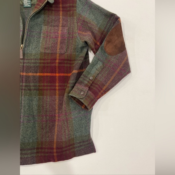 Vintage Lauren Ralph Lauren Petite Tweed Tartan Lamb Wool Leather Elbow Womens M - Picture 3 of 14